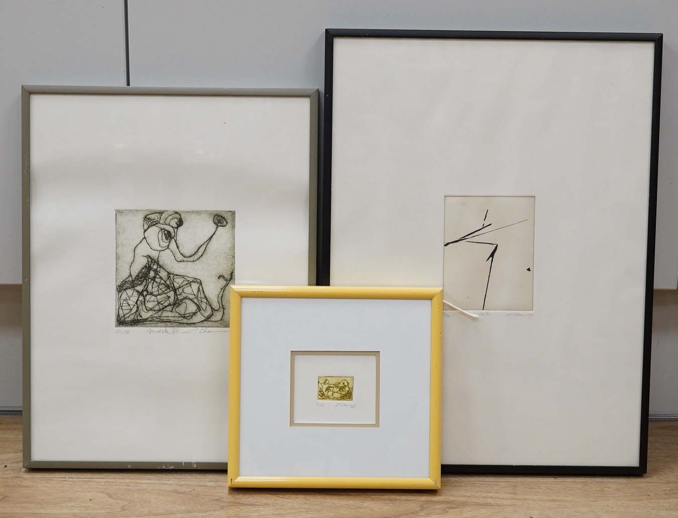 Christine Chamson, three etchings, one with aquatint to include ‘Cocotte III’ and ‘Insecte VII’, each signed in pencil and all limited edition, largest 37 x 27cm. Condition - fair/good